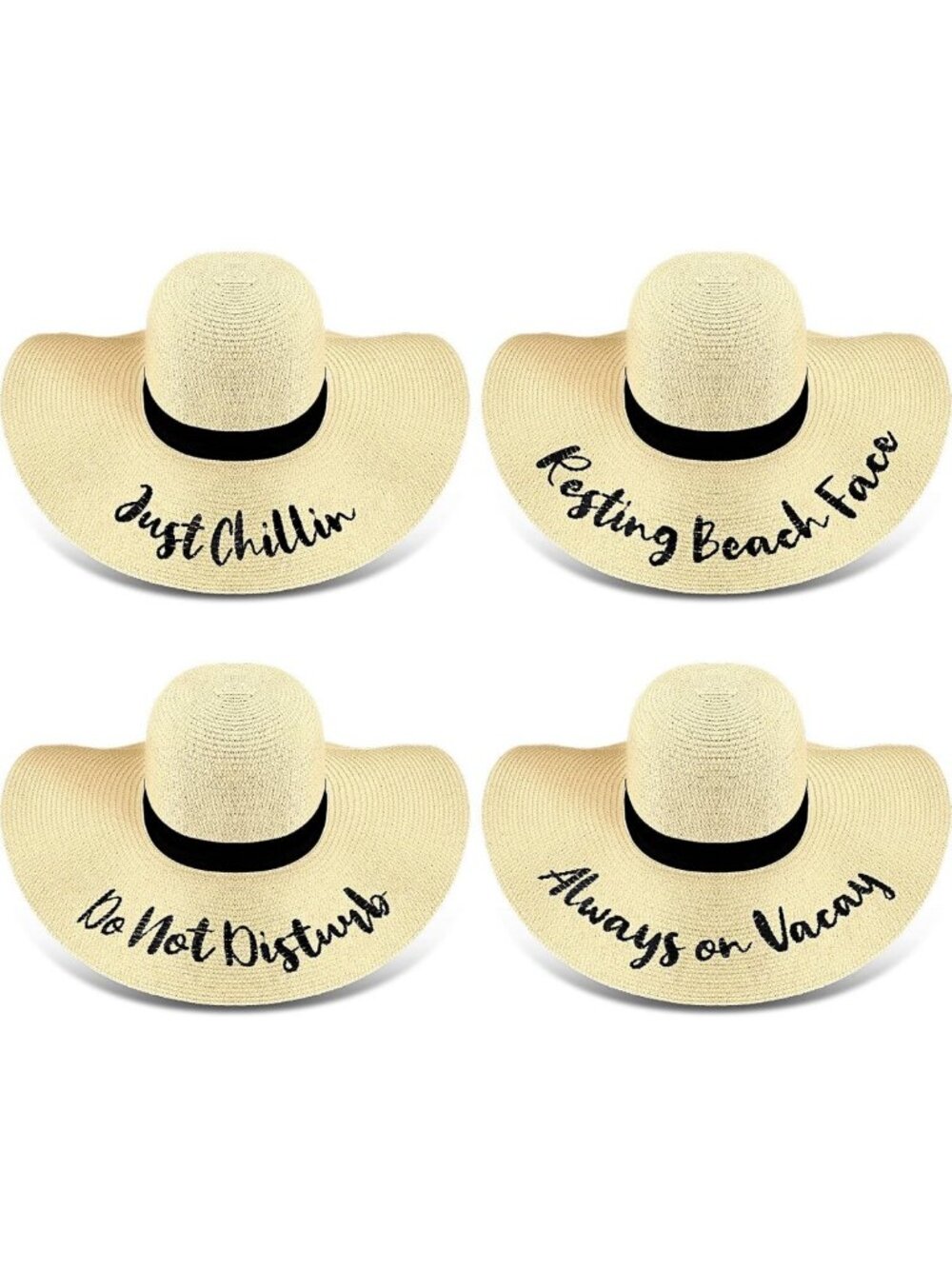 4 Pcs Women's Floppy Straw Sun Hats - Foldable Wide Brim for Summer Travel